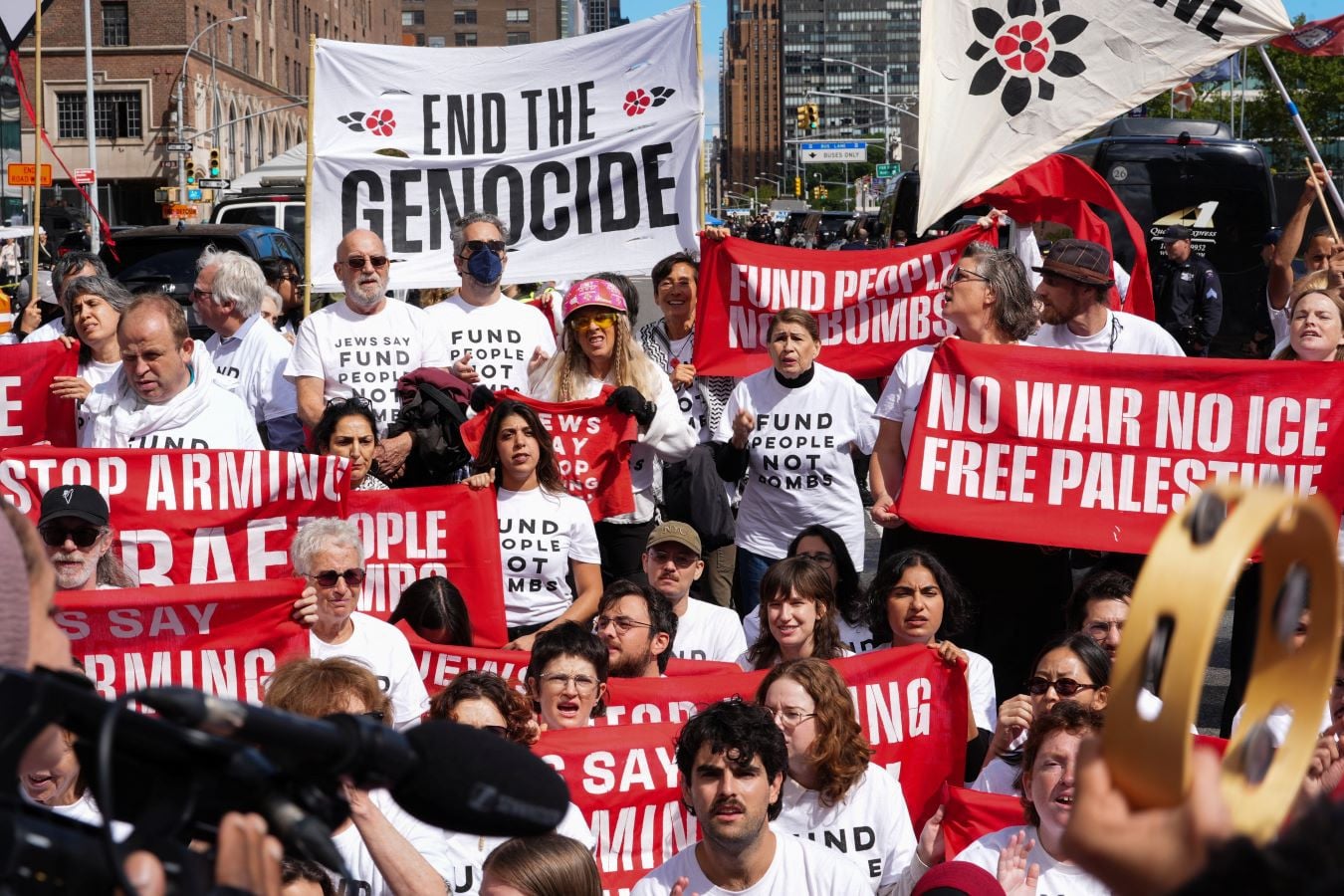 Demonstrators protest ahead of Israeli Prime Minister Benjamin Netanyahu's address to the United Nations 81st General Assembly in New York City, US, September 24, 2026. REUTERS