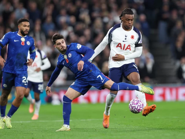 tottenham hotspur s destiny udogie in action with chelsea s pedro neto photo reuters