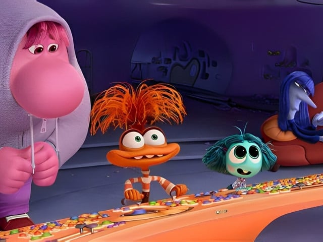 The new emotions introduced in the film. Pictured from left to right; Embarrassment, Anxiety, Envy and Boredom. Image: Disney/Pixar.