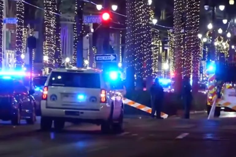 At least 10 people were killed when a truck drove into a large crowd on Bourbon Street in New Orleans [Screen grab/ YouTube]