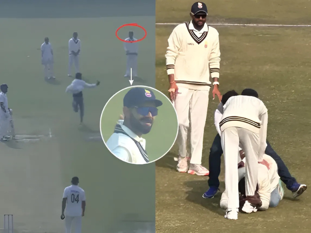 watch fan evades security to touch virat kohli s feet during ranji trophy