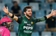 pakistan s shaheen shah afridi r gestures as uae s alishan sharafu looks on during the asia cup 2025 twenty20 international cricket match between united arab emirates and pakistan at the dubai international stadium in dubai on september 17 2025 photo afp