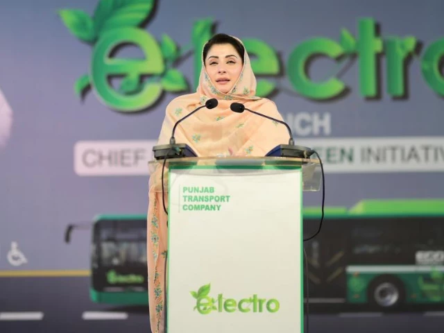 punjab chief minister maryam nawaz addresses at the inauguration ceremony of the province s first ever electric bus service in dera ghazi khan on thursday sep 25 2025 photo facebook