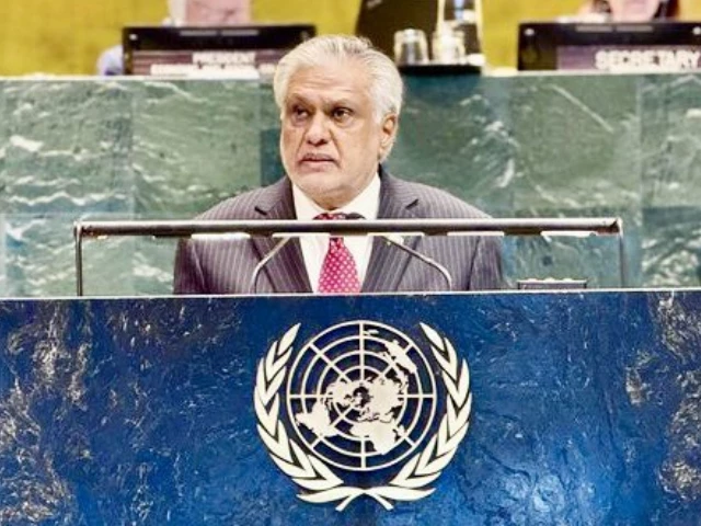 deputy prime minister and foreign minister mohammad ishaq dar speaks at the un general assembly photo x deputy prime minister and foreign minister mohammad ishaq dar speaks at the un general assembly photo x