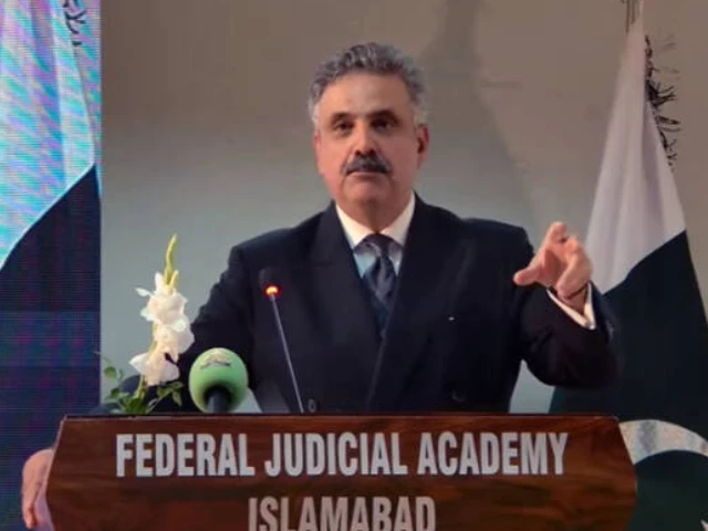 chief justice of pakistan yahya afridi speaks at a conference at the federal judicial academy in islamabad on july 25 2025 screengrab