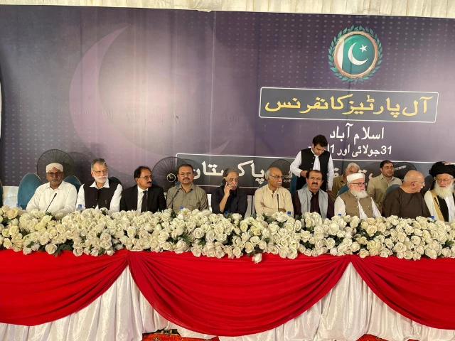 opposition leaders attend the first day of the two day all parties conference in islamabad on july 31 2025 photo x opposition leaders attend the first day of the two day all parties conference in islamabad on july 31 2025 photo x