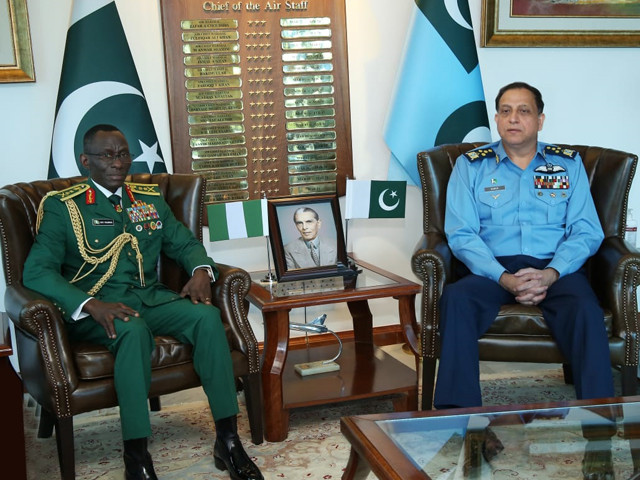 general lucky eluonye onyenuchea irabor called on air chief marshal zaheer ahmed baber sidhu chief of the air staff pakistan air force on friday photo paf