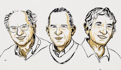an illustration of the 2025 nobel prize winners in physics left to right john clarke michel h devoret and john m martinis photo ill niklas elmehed nobel prize
