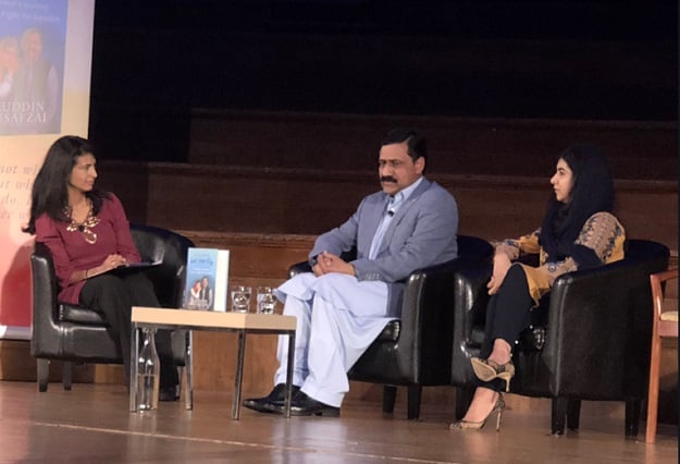 Ziauddin Yousafzai and his daughter Malala Yousafzai at Centre Hall, Westminster. PHOTO: TWITTER