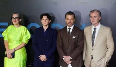 emma thomas tom holland matt damon and christopher nolan pose on the red carpet during the mumbai premiere of the odyssey in mumbai india july 11 2026 photo reuters