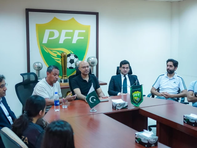 former newcastle united player turned coach nolberto solano during his visit to pakistan football federation headquarter in lahore photo pff