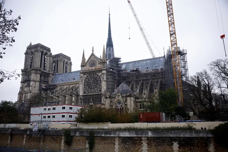 notre dame cathedral still undergoing restoration in early november one month before its planned reopening on december 7 8 2024 photo reuters