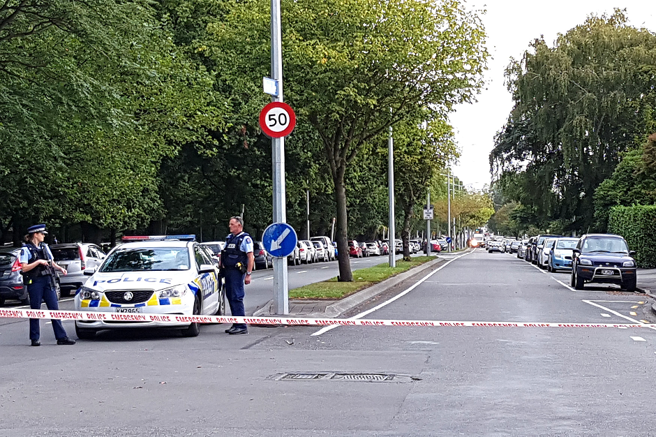 Police corden off the areas close to the mosque after a gunman filmed himself firing at worshippers inside in Christchurch. PHOTO: AFP