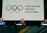 milano cortina 2026 winter olympics   press visit at the olympic and paralympic athletes village   milan italy   february 1 2026 ioc communications director mark adams ioc president kirsty coventry and ioc olympic games executive director christophe dubi during a press conference photo reuters
