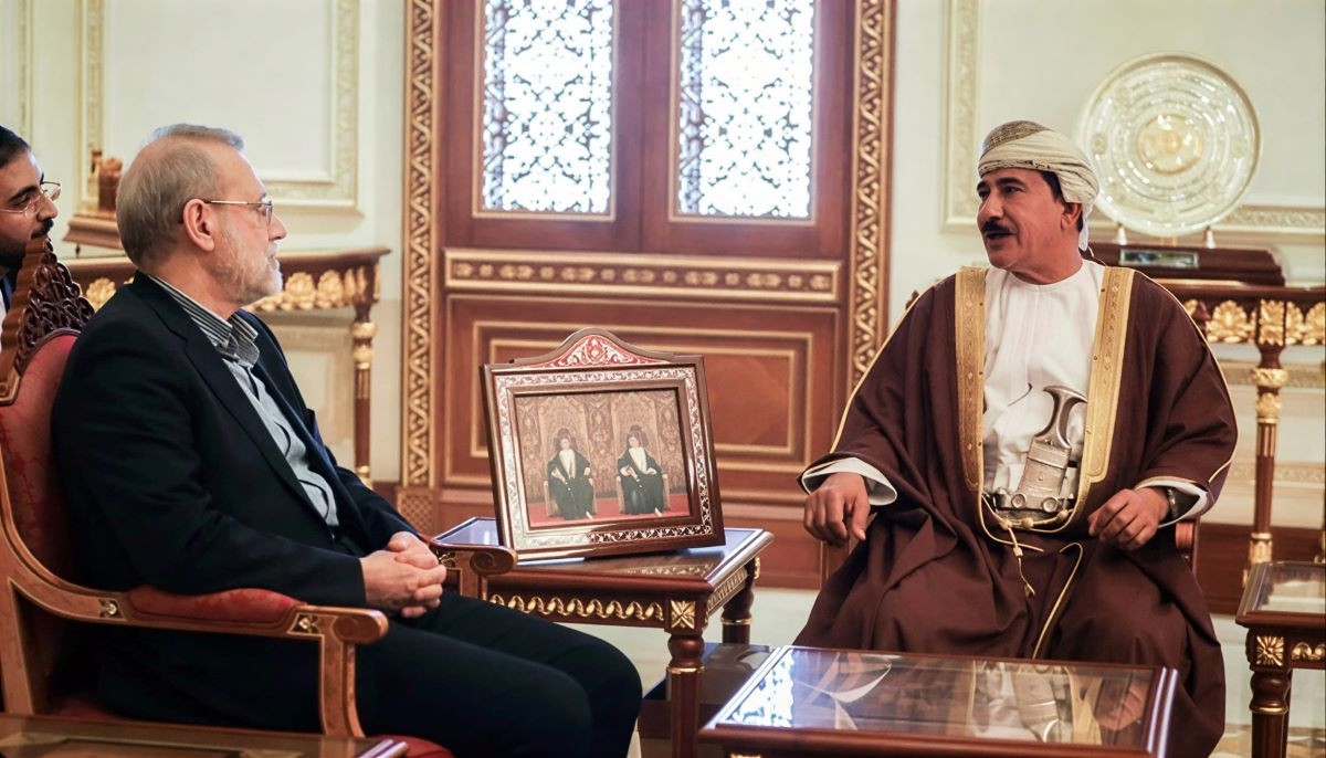 Secretary of the National Security Council, Ali Larijani, meets with the Minister of the Royal Office in the Sultanate of Oman, Sultan bin Mohammed al Numani, in Muscat, Oman, February 10, 2026.PHOTO: Reuters