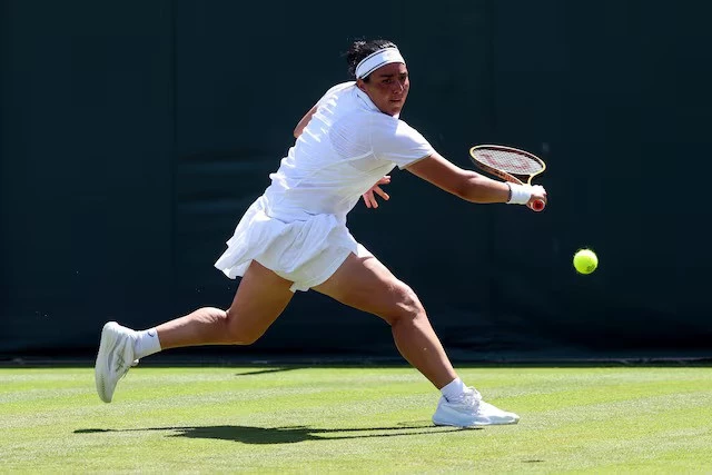 tunisia s ons jabeur in action during her first round match against bulgaria s viktoriya tomova at wimbledon 2025 photo reuters