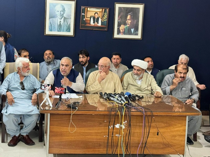 opposition leaders including asad qaiser mahmood khan achakzai and allama nasir abbas outlined the situation in erstwhile fata during a press conference in islamabad on june 4 2024 photo express