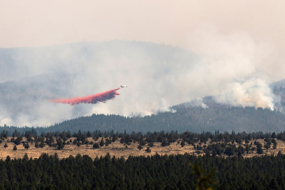 a firefighting aircraft drops flame retarding chemicals on the bootleg fire as it expands to over 225 000 acres in bly oregon u s july 15 2021 reuters mathieu lewis rolland