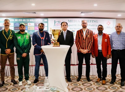 international masters cricket council over 40 t20 wc trophy unveiled in karachi