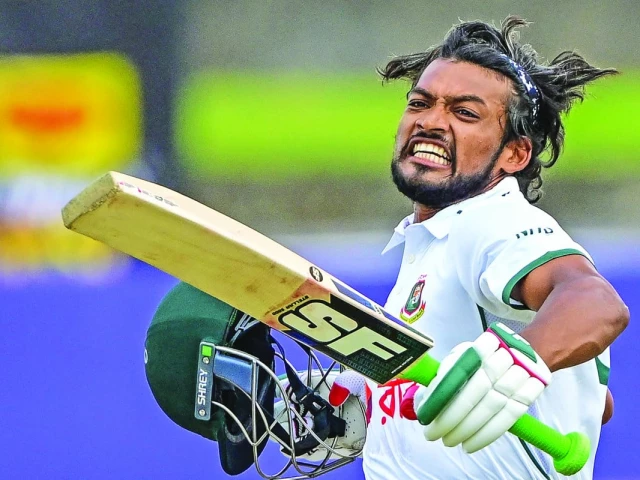 bangladesh s captain najmul hossain shanto celebrates after scoring his second century of the first test match against sri lanka at the galle international cricket stadium in galle on saturday photo afp bangladesh s captain najmul hossain shanto celebrates after scoring his second century of the first test match against sri lanka at the galle international cricket stadium in galle on saturday photo afp