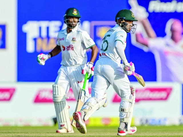 bangladesh s mushfiqur rahim r and captain najmul hossain shanto run between the wickets on the fourth day of the first test against sri lanka at the galle international cricket stadium on friday photo afp bangladesh s mushfiqur rahim r and captain najmul hossain shanto run between the wickets on the fourth day of the first test against sri lanka at the galle international cricket stadium on friday photo afp