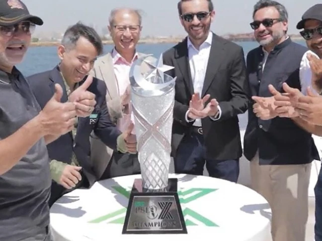 hbl psl x trophy was unveiled in a grand manner by pcb last week as fans eagerly await its start on april 11 photo afp hbl psl x trophy was unveiled in a grand manner by pcb last week as fans eagerly await its start on april 11 photo afp