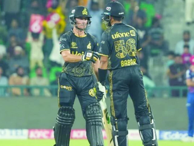 maaz sadaqat and babar azam doing fist bump after their fine 100 run stand against islamabad united at gaddafi stadium on friday night photo pcb maaz sadaqat and babar azam doing fist bump after their fine 100 run stand against islamabad united at gaddafi stadium on friday night photo pcb