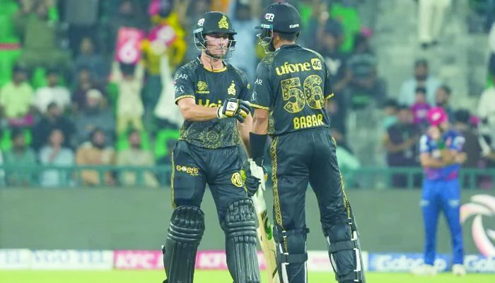 maaz sadaqat and babar azam doing fist bump after their fine 100 run stand against islamabad united at gaddafi stadium on friday night photo pcb maaz sadaqat and babar azam doing fist bump after their fine 100 run stand against islamabad united at gaddafi stadium on friday night photo pcb