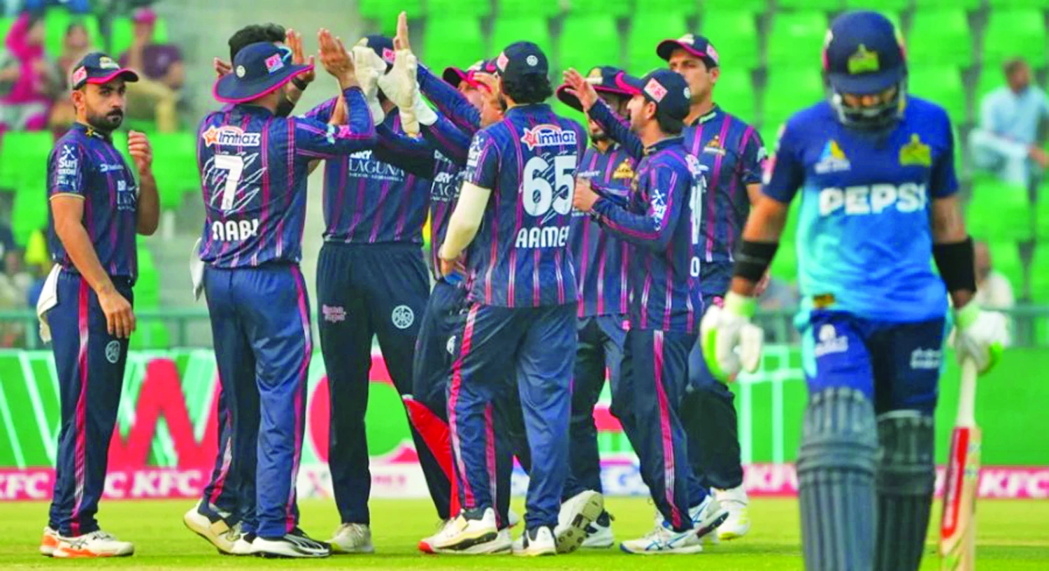 karachi kings players celebrate dismissal of multan sultans skipper mohammad rizwan in psl x clash on thursday photo pcb karachi kings players celebrate dismissal of multan sultans skipper mohammad rizwan in psl x clash on thursday photo pcb