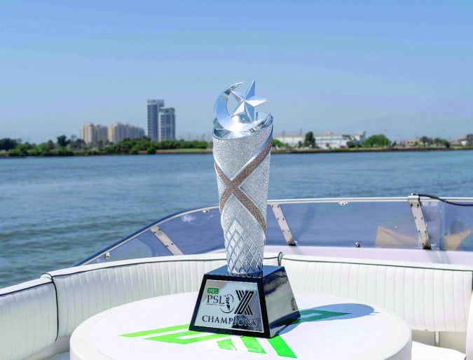 the glittering luminara trophy of hbl psl x had a spectacular unveiling in karachi s coastal waters photo pcb