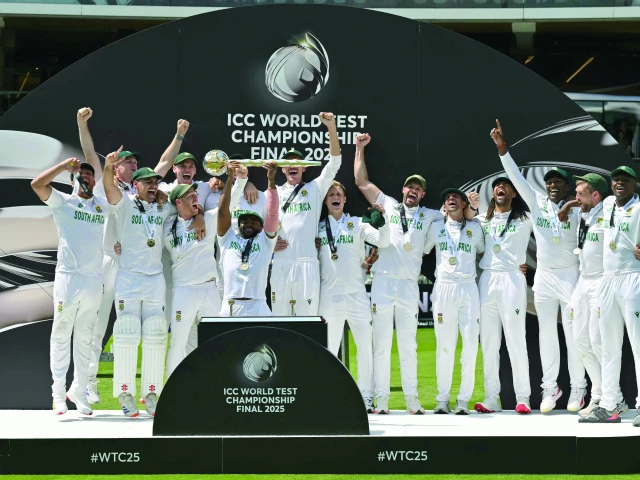 south africa s captain temba bavuma lifts the icc world test championship mace at lord s as he celebrates with teammates after victory over australia by 5 wickets photo afp south africa s captain temba bavuma lifts the icc world test championship mace at lord s as he celebrates with teammates after victory over australia by 5 wickets photo afp