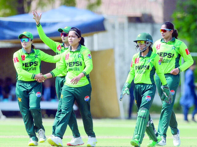 pak women s team players celebrate dismissal of another scotland player in icc women s wc qualifier on friday photo pcb pak women s team players celebrate dismissal of another scotland player in icc women s wc qualifier on friday photo pcb