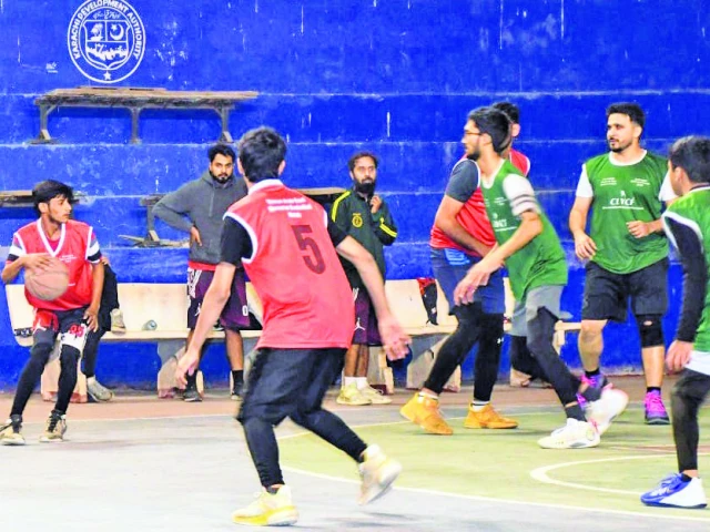 the first boys basketball semifinal between bahria super and soul tigers club in progress at the 8th commissioner karachi cup on wednesday night photo app the first boys basketball semifinal between bahria super and soul tigers club in progress at the 8th commissioner karachi cup on wednesday night photo app