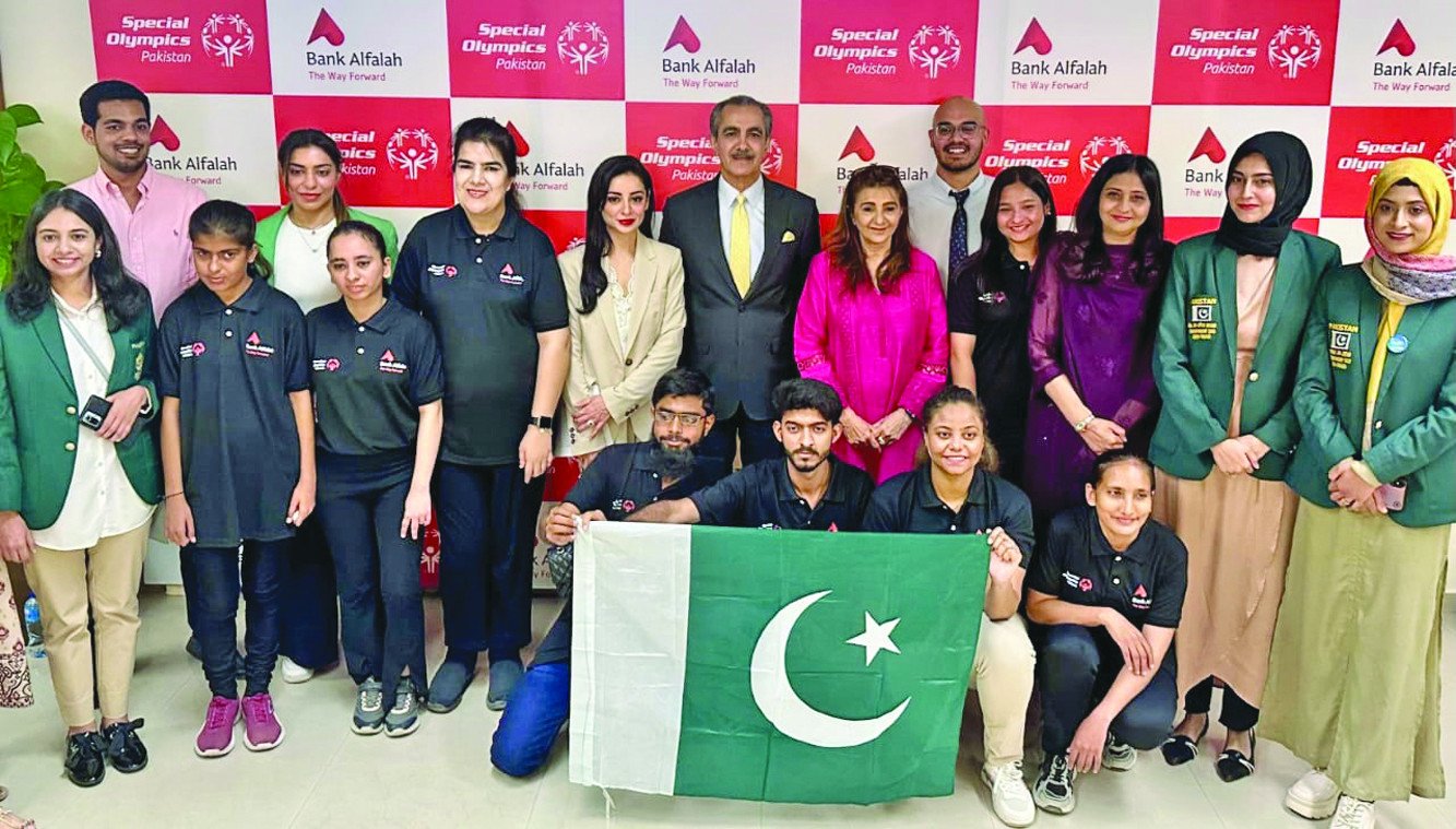 pakistan s athletes who will represent the country in special olympics world winter games 2025 in turin are seen with the sop and bank alfalah officials at the ceremony photo sop