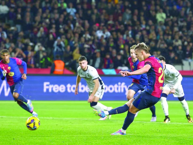 fc barcelona s dani olmo scores their second goal from the penalty spot during the laliga match with osasuna at estadi olimpic lluis companys barcelona on march 27 photo reuters fc barcelona s dani olmo scores their second goal from the penalty spot during the laliga match with osasuna at estadi olimpic lluis companys barcelona on march 27 photo reuters