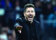 atletico madrid coach diego simeone reacts during the la liga match against real madrid at santiago bernabeu madrid on february 8 photo reuters