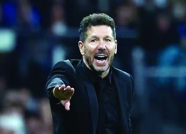 atletico madrid coach diego simeone reacts during the la liga match against real madrid at santiago bernabeu madrid on february 8 photo reuters