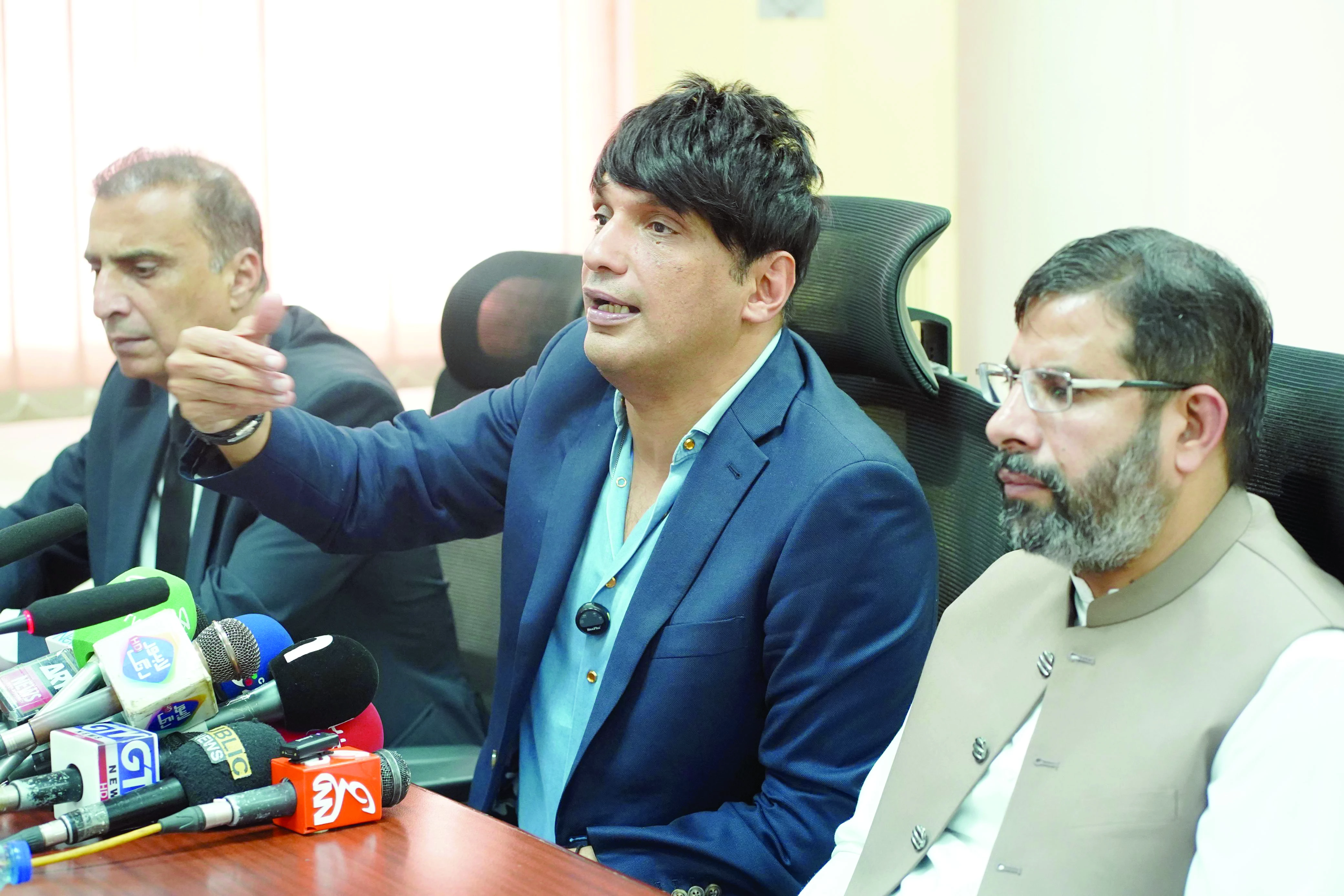the president of the pakistan football federation syed mohsen gilani during the press conference at the football house photo courtesy pff