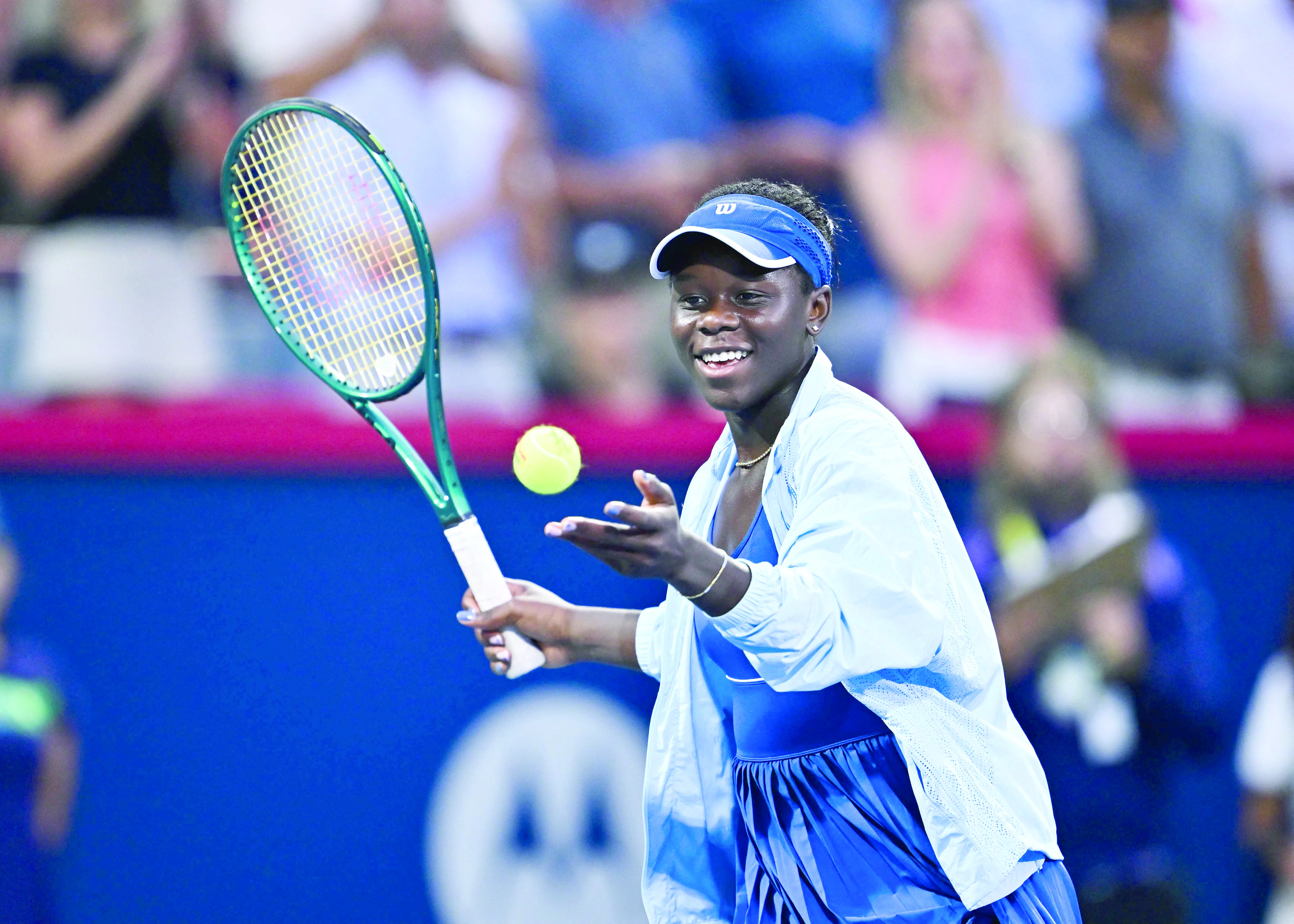 victoria mboko celebrates a victory against coco gauff during their fourth round singles match of the wta 1000 national bank open at iga stadium photo getty afp