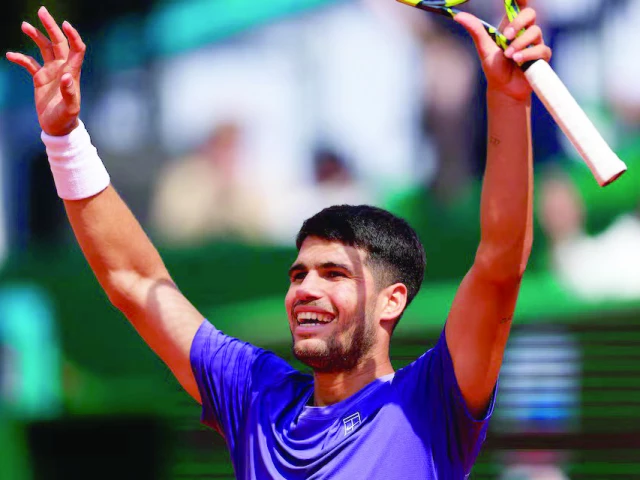 spain s carlos alcaraz celebrates after winning his quarter final match against france s arthur fils at atp masters 1000 monte carlo masters in roquebrune cap martin france on april 11 photo reuters spain s carlos alcaraz celebrates after winning his quarter final match against france s arthur fils at atp masters 1000 monte carlo masters in roquebrune cap martin france on april 11 photo reuters