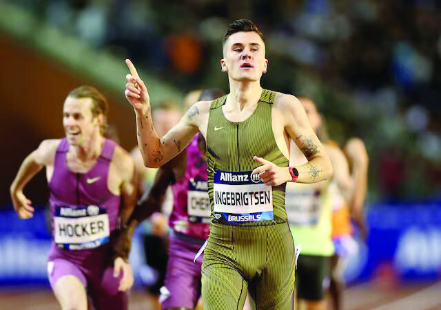 norway s jakob ingebrigtsen celebrates winning the men s 1500m final of the diamond league in brussels at king baudouin stadium on september 13 2024 photo reuters