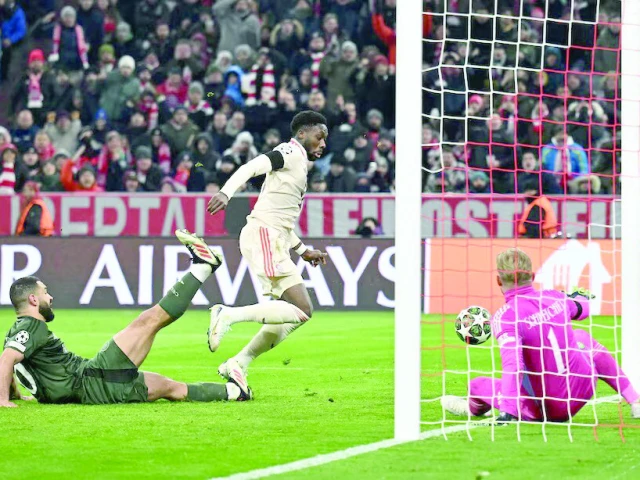 bayern munich s alphonso davies scores their second goal past celtic s kasper schmeichel during the champions league knockout phase playoff second leg at allianz arena on february 18 photo reuters bayern munich s alphonso davies scores their second goal past celtic s kasper schmeichel during the champions league knockout phase playoff second leg at allianz arena on february 18 photo reuters