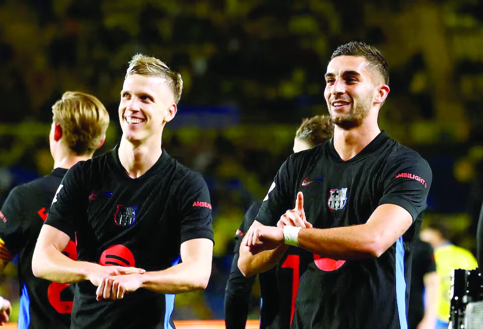 fc barcelona s ferran torres celebrates scoring their second goal with dani olmo during their la liga match with las palmas at estadio gran canaria las palmas on february 22 photo reuters fc barcelona s ferran torres celebrates scoring their second goal with dani olmo during their la liga match with las palmas at estadio gran canaria las palmas on february 22 photo reuters