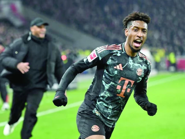 bayern munich s kingsley coman celebrates scoring their third during the bundesliga match against vfb stuttgart at mhparena stuttgart germany on february 28 photo reuters bayern munich s kingsley coman celebrates scoring their third during the bundesliga match against vfb stuttgart at mhparena stuttgart germany on february 28 photo reuters