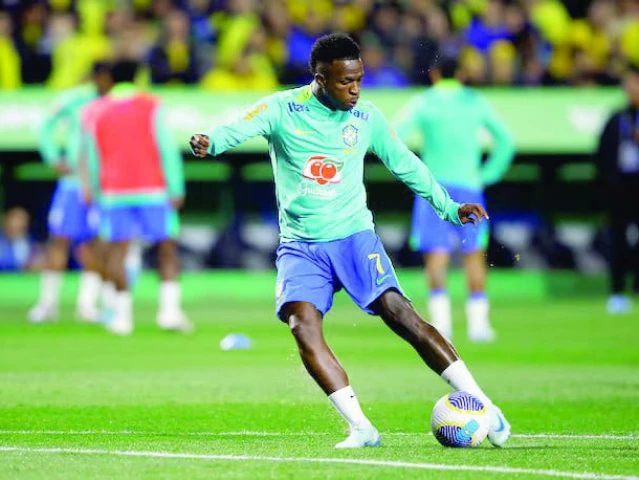 brazil s vinicius jr during the warm up during the world cup south american qualifiers against ecuador at estadio antonio couto pereira on september 6 2024 photo reuters brazil s vinicius jr during the warm up during the world cup south american qualifiers against ecuador at estadio antonio couto pereira on september 6 2024 photo reuters