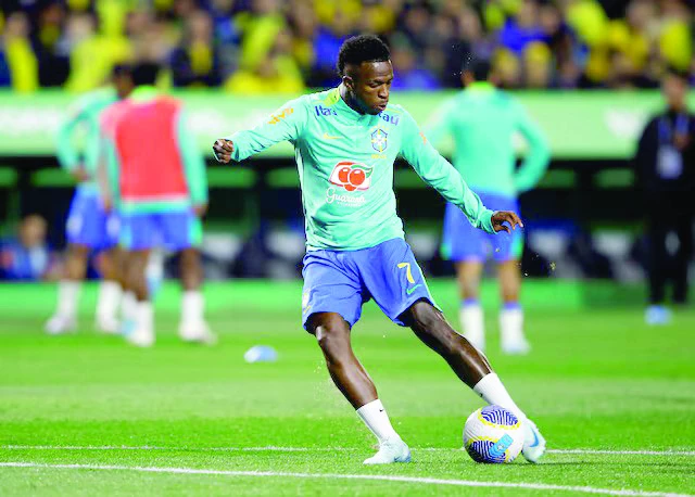 brazil s vinicius jr during the warm up during the world cup south american qualifiers against ecuador at estadio antonio couto pereira on september 6 2024 photo reuters brazil s vinicius jr during the warm up during the world cup south american qualifiers against ecuador at estadio antonio couto pereira on september 6 2024 photo reuters