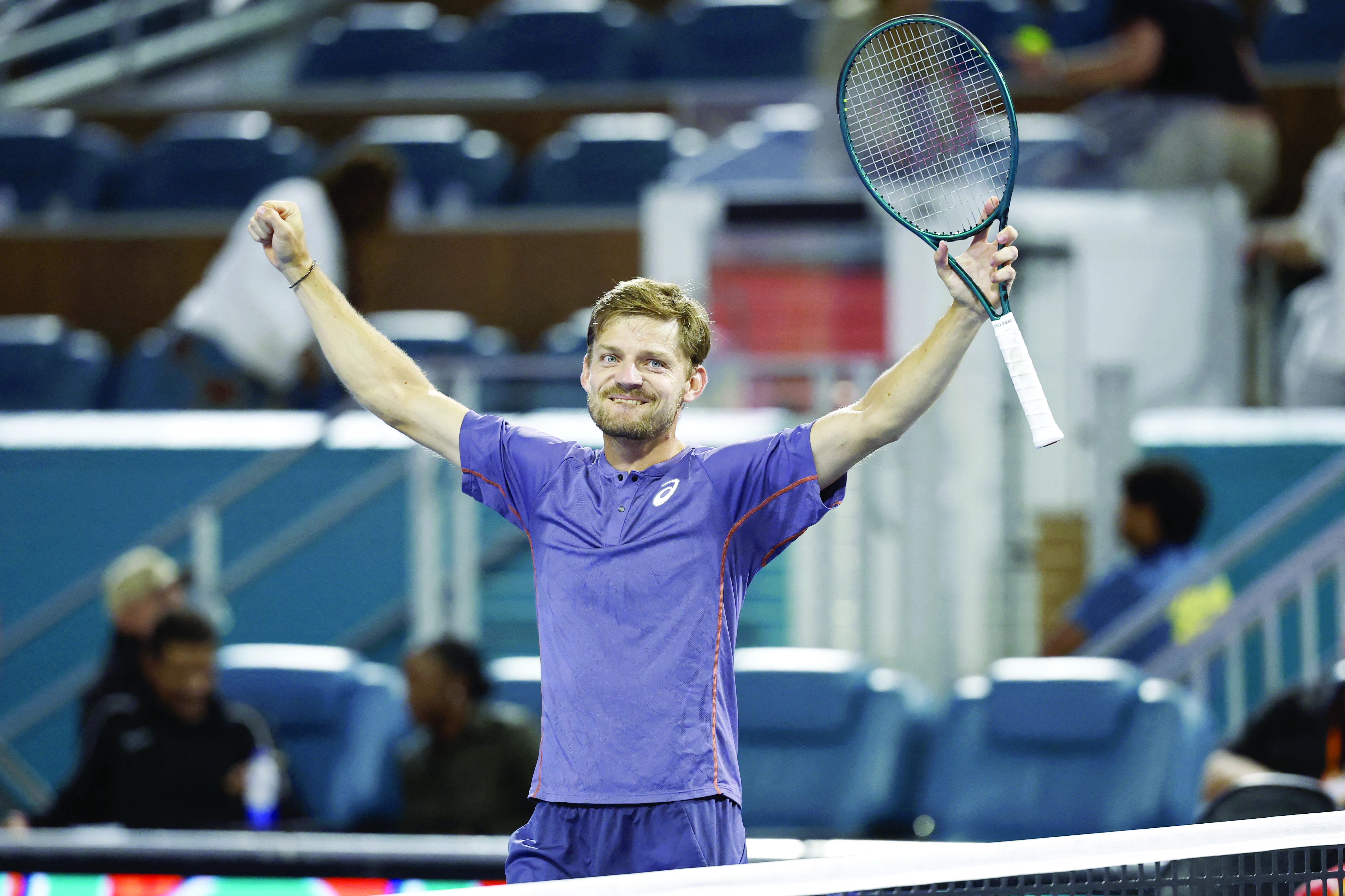david goffin belgium celebrates after his match against carlos alcaraz spain not pictured on day four of the miami open at hard rock stadium photo geoff burke david goffin belgium celebrates after his match against carlos alcaraz spain not pictured on day four of the miami open at hard rock stadium photo geoff burke