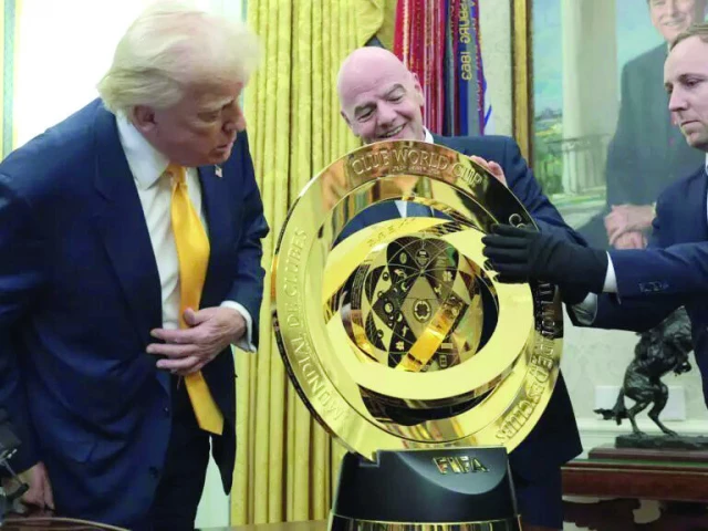 us president donald trump and fifa president gianni infantino unveil the club world cup trophy at the white house photo afp us president donald trump and fifa president gianni infantino unveil the club world cup trophy at the white house photo afp