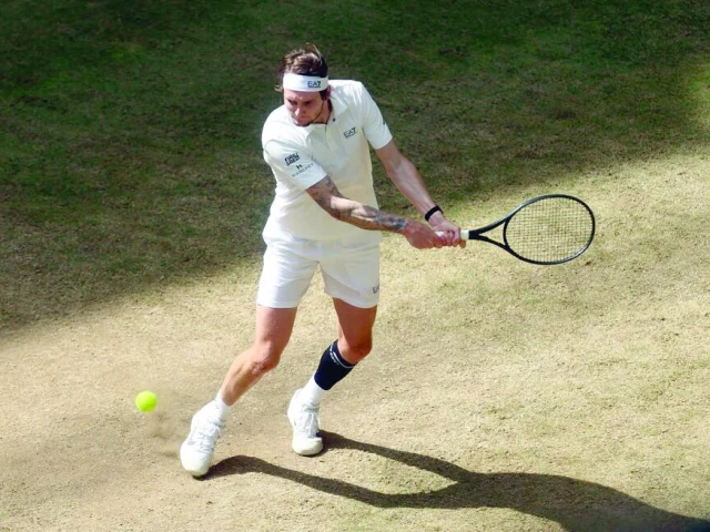 alexander bublik in action during the halle open final against daniil medvedev at owl arena halle germany photo reuters