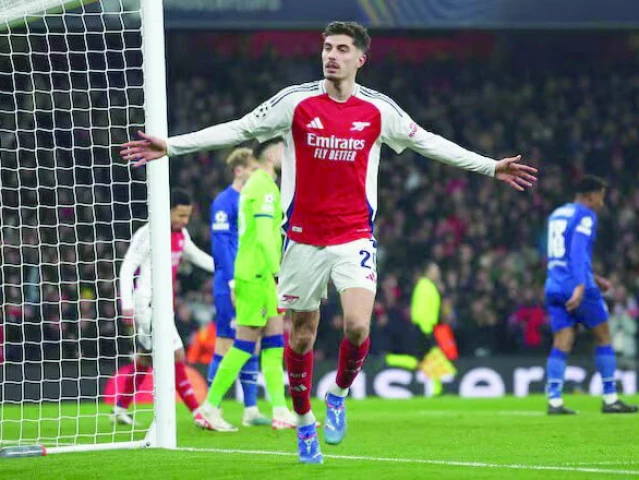 arsenal s kai havertz celebrates scoring their second goal during champions league match with gnk dinamo zagreb on january 22 photo reuters arsenal s kai havertz celebrates scoring their second goal during champions league match with gnk dinamo zagreb on january 22 photo reuters